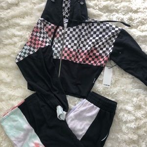 Tie dye and checkered sweatshirt
